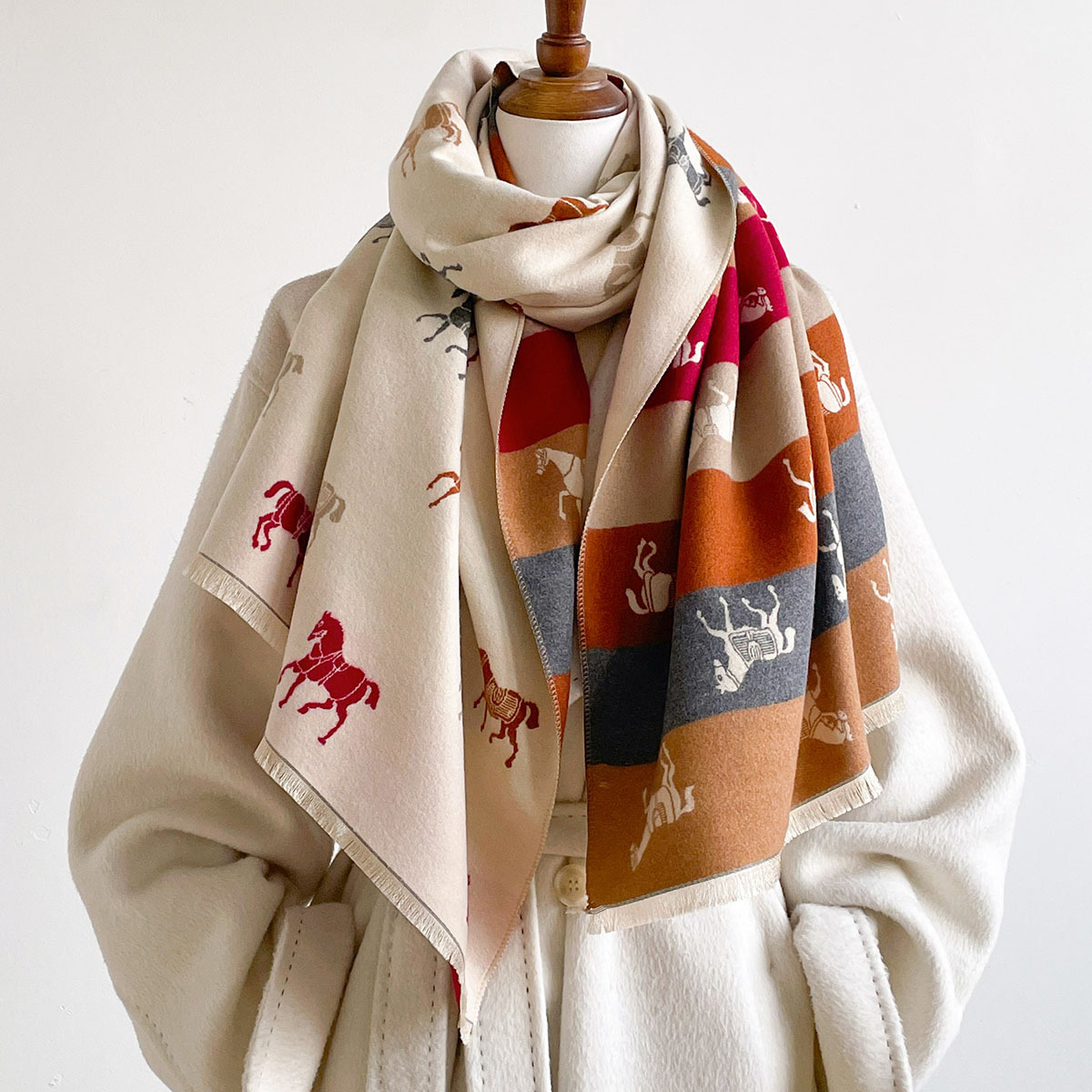 Woven Scarf Blanket - وشاح خريف وشتاء للنساء، شالات باشمينا